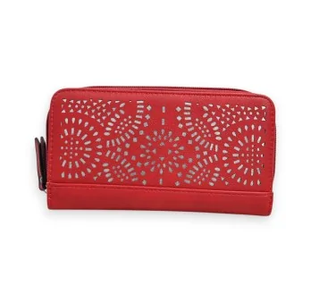 Portefeuille Mélanie Paris Rouge Motif Ajouré Argenté Portefeuille Mélanie Paris Rouge Motif Ajouré Argenté