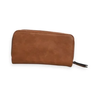 Portefeuille en cuir camel Mélanie Paris avec fermeture éclair et design élégant