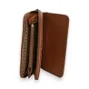 Portefeuille femme Mélanie Paris camel, motif ajouré, plusieurs compartiments, fermet...