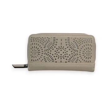 Portefeuille Beige Mélanie Paris Motif Ajouré Argenté
