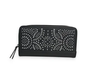 Cartera Negra Mélanie Paris con Diseño Calado Plateado Cartera Negra Mélanie Paris con Diseño Calado Plateado