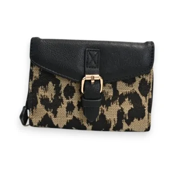 Portafoglio Leopardo Melanie Paris Compatto Bicolore Nero