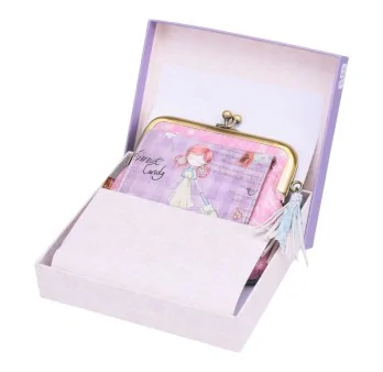 Porte-monnaie Sweet & Candy rose dans boîte cadeau violette avec stylo assorti Porte-monnaie Sweet & Candy rose dans boîte cadeau violette avec stylo assorti