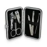 Kit de manucure compact 6 pièces avec ciseaux, coupe-ongles et pinces dans étui gris