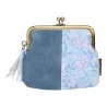 Porte-monnaie rétro bleu clair, moitié cuir moitié motif floral, fermoir doré et po...