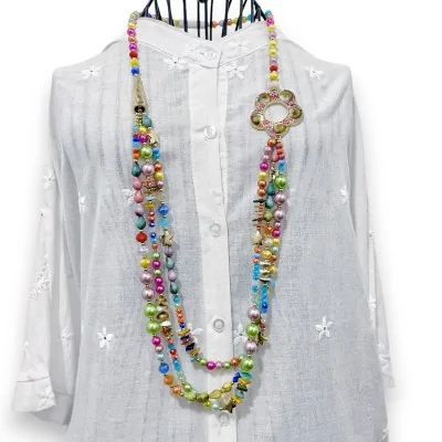 Collana Lunga Boho Multifilo con Perline Arcobaleno