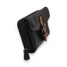 Portefeuille compact noir en cuir avec fermeture éclair et rabat à boucle, marque Mé...