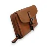 Portefeuille compact en cuir camel avec fermeture éclair et rabat à boucle