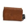 Portefeuille compact en cuir marron camel avec fermeture éclair, style élégant