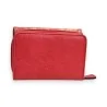 Portefeuille compact rouge en cuir texturé avec détails pailletés dorés, marque Mé...