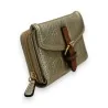 Portefeuille compact doré en cuir texturé avec fermoir marron et fermeture éclair
