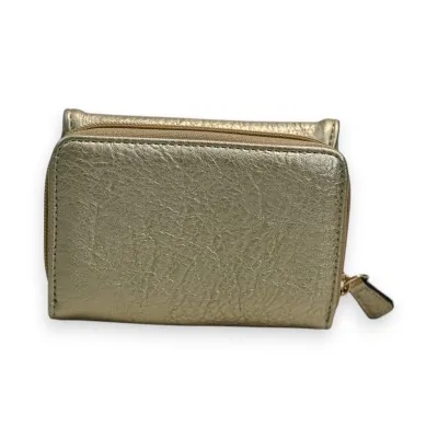 Portefeuille compact doré Mélanie Paris en cuir texturé avec fermeture éclair Portefeuille compact doré Mélanie Paris en cuir texturé avec fermeture éclair