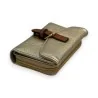 Portefeuille compact doré en cuir avec fermeture éclair et attache marron