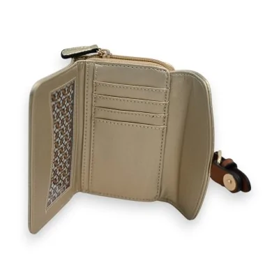 Portefeuille compact doré Mélanie Paris ouvert avec compartiments et fermeture éclair Portefeuille compact doré Mélanie Paris ouvert avec compartiments et fermeture éclair
