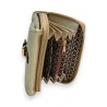 Portefeuille compact doré zippé avec compartiments intérieurs à motif fleuri