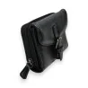 Portefeuille compact noir brillant en cuir avec fermeture éclair et rabat à boucle