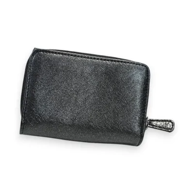 Portefeuille compact noir brillant Mélanie Paris avec fermeture éclair