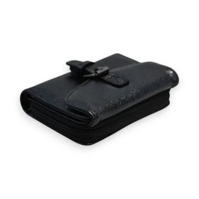 Portefeuille compact noir brillant Mélanie Paris avec fermeture éclair et nœud déco...