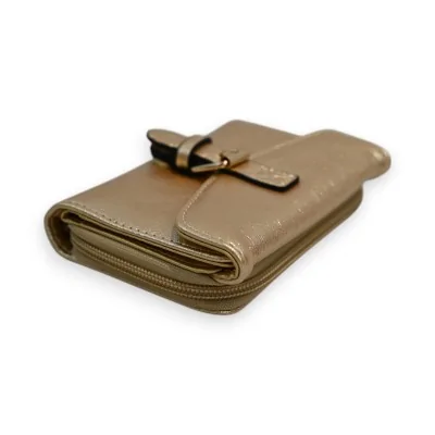 Portefeuille compact doré brillant Mélanie Paris avec fermoir, vue de côté