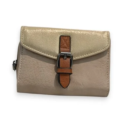 Melanie Paris Compact Wallet Taupe and Gold Melanie Paris Compact Wallet Taupe and Gold