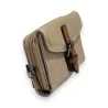 Portefeuille compact en cuir taupe avec fermeture éclair et rabat à boucle, style Mé...