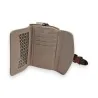 Portefeuille compact femme taupe et or, intérieur avec rangements et fermeture zippée