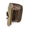 Portefeuille compact Mélanie Paris taupe et or ouvert, montrant compartiments et ferme...