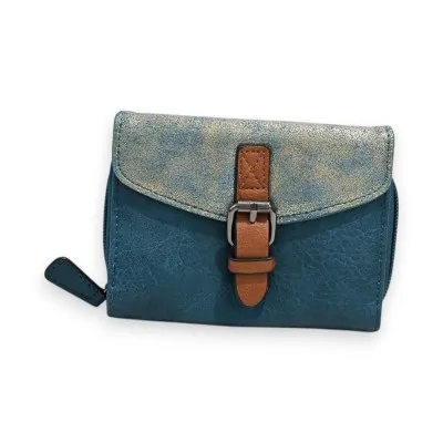 Cartera Compacta Mélanie Paris Azul Petróleo y Oro