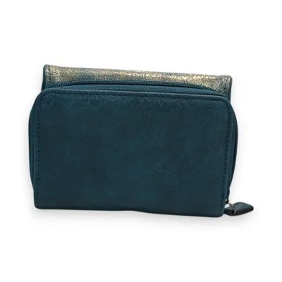 Portefeuille compact bleu pétrole et or Mélanie Paris, design élégant et pratique Portefeuille compact bleu pétrole et or Mélanie Paris, design élégant et pratique