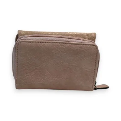 Portefeuille compact en cuir rose doré Mélanie Paris avec fermeture éclair Portefeuille compact en cuir rose doré Mélanie Paris avec fermeture éclair