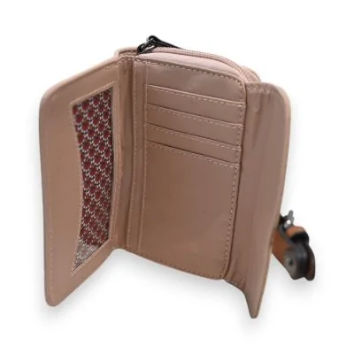 Portefeuille compact rose doré ouvert avec compartiments pour cartes et fermeture éclair Portefeuille compact rose doré ouvert avec compartiments pour cartes et fermeture éclair