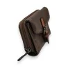 Portefeuille compact en cuir marron avec fermeture éclair et rabat, marque Mélanie Paris