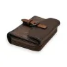 Portefeuille compact en cuir marron foncé avec fermeture à rabat et zip, marque Méla...