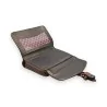 Portefeuille compact en cuir bronze ouvert, intérieur avec motif, fermeture par boucle