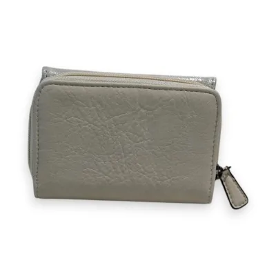 Portefeuille compact en cuir texturé gris-vert clair avec fermeture éclair, style él... Portefeuille compact en cuir texturé gris-vert clair avec fermeture éclair, style él...