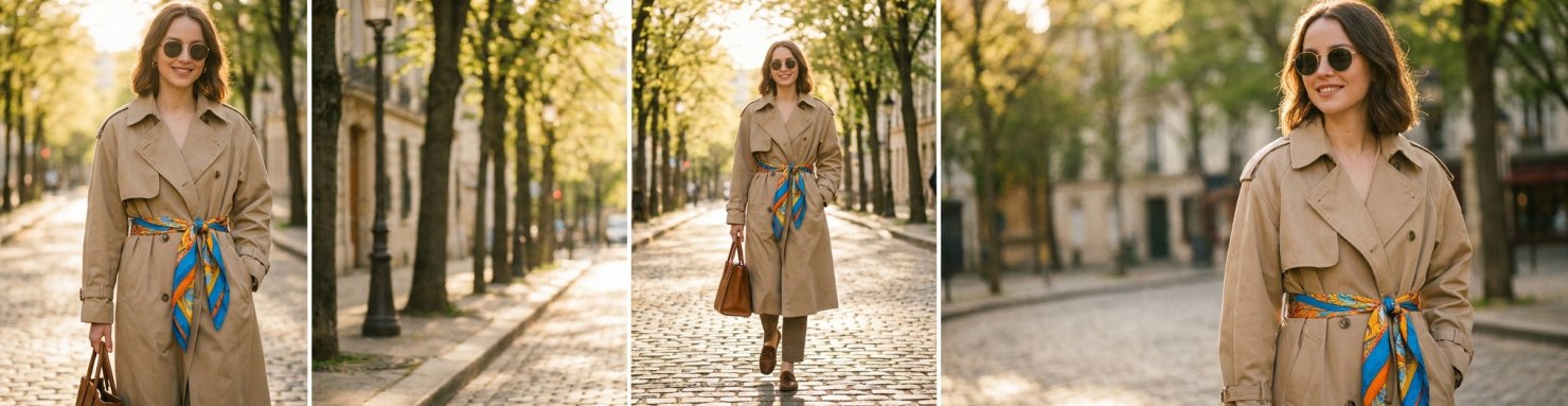 Porter un foulard en ceinture avec une veste trench
