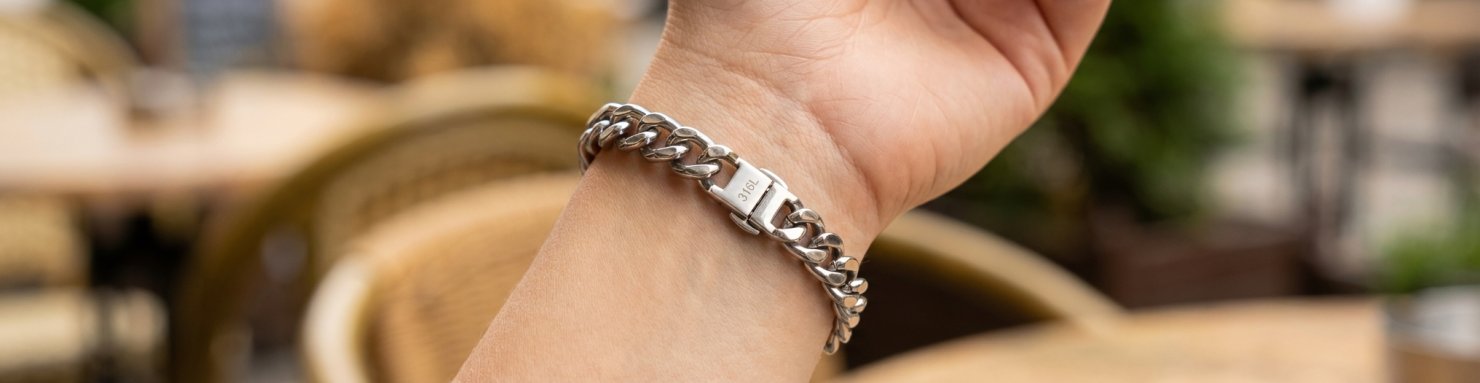 Bracelet en acier inoxydable 316L porte au poignet