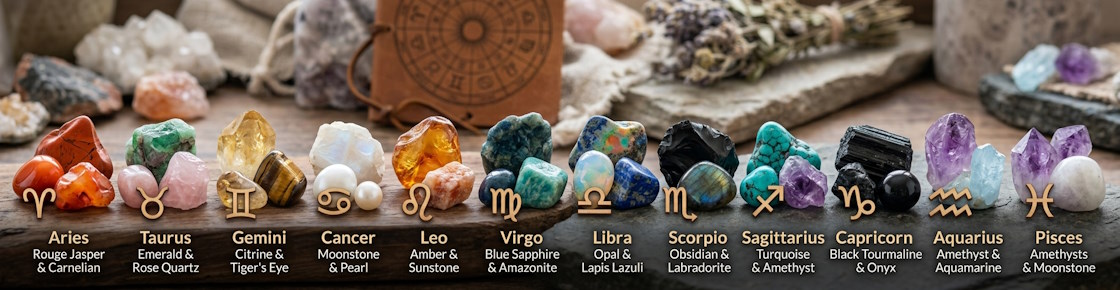 Pierres naturelles associées aux signes astrologiques du zodiaque