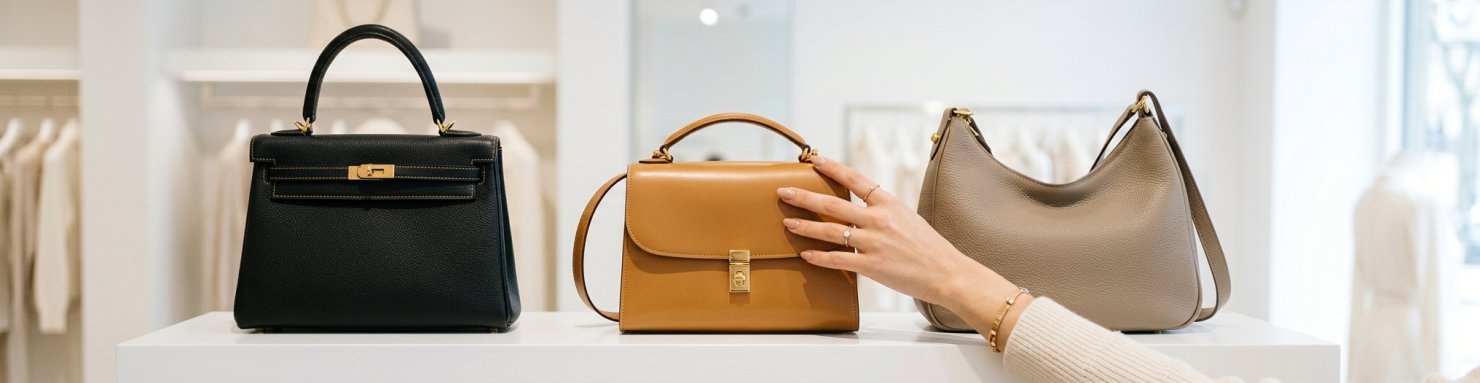 Choix de couleurs de sacs a main noir camel et taupe